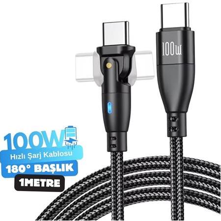 Alfais 6012 Type C To Hızlı Şarj Data Kablosu Çevirici Dönüştürücü Adaptör 180° Döner 100W 1M