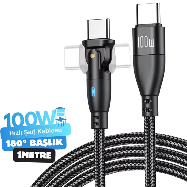 Alfais 6012 Type C To Hızlı Şarj Data Kablosu Çevirici Dönüştürücü Adaptör 180° Döner 100W 1M