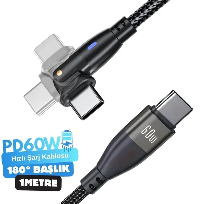 Alfais 6011 Type C To Hızlı Şarj Data Kablosu Çevirici Dönüştürücü Adaptör 180° Döner 60W 1M