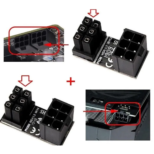 Alfais 4974 Atx 6 Pin To 180 Derece Dişi Erkek Ekran Kartı Güç Çevirici Dönüştürücü Adaptör