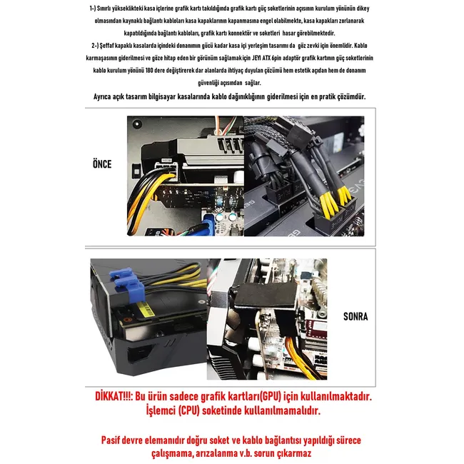 Alfais 4974 Atx 6 Pin To 180 Derece Dişi Erkek Ekran Kartı Güç Çevirici Dönüştürücü Adaptör