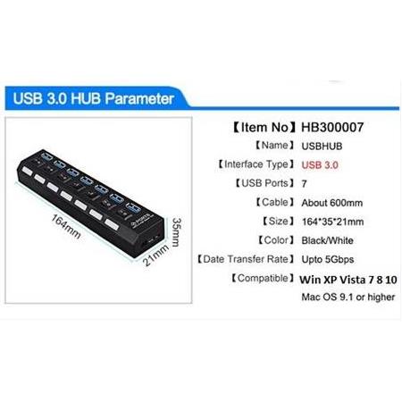 Alfais 5258 7 Port Usb 3.0 2.0 Hub Anahtarlı Çoklayıcı Çoğaltıcı Switch