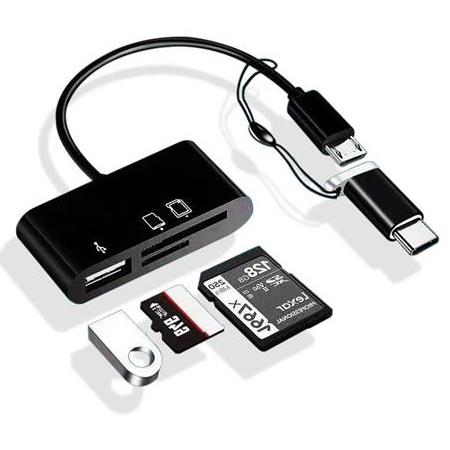 Alfais 5256 Type-C Micro Usb 3in1 Sd Micrsd Kart Okuyucu Otg Çevirici Kablosu