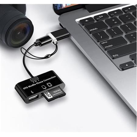 Alfais 5256 Type-C Micro Usb 3in1 Sd Micrsd Kart Okuyucu Otg Çevirici Kablosu