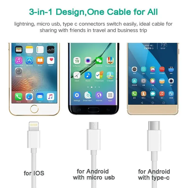 Alfais 5103 Usb To Micro Usb Type C Lightning Çevirici Dönüştürücü Data Şarj Kablosu