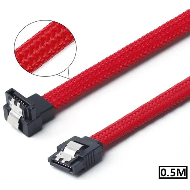 Alfais 4739 Naylon Örgü Hasır L 90 Dirsek Köşeli  Sata3 7 Pin 6Gbs Ssd Hdd Data Veri Kablosu
