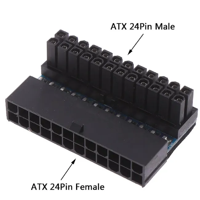 Alfais 4982 ATX 24 Pin to Erkek Dişi Anakartlar için 90 Derece Açı Dönüştürücü Adaptör