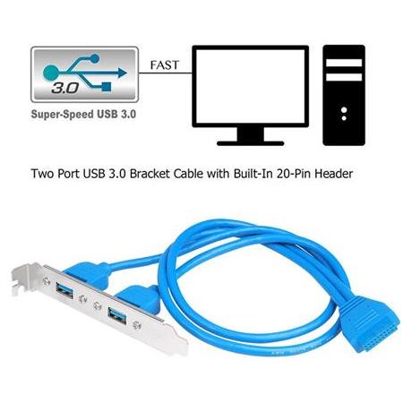 Alfais 4992 19 Pin USB 3.0 Arka Pci Panel Genişleme Braketi 2 Port Çoklayıcı Kablosu