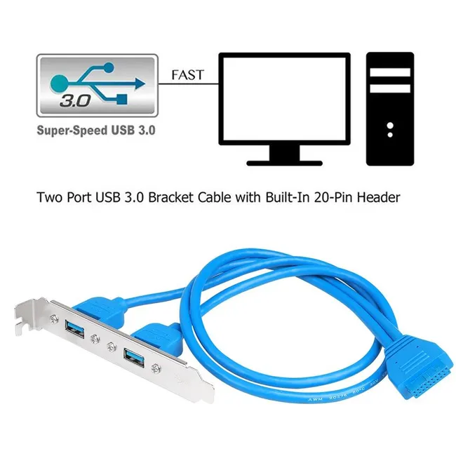 Alfais 4992 19 Pin USB 3.0 Arka Pci Panel Genişleme Braketi 2 Port Çoklayıcı Kablosu