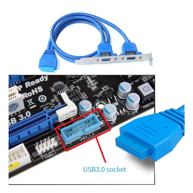 Alfais 4992 19 Pin USB 3.0 Arka Pci Panel Genişleme Braketi 2 Port Çoklayıcı Kablosu