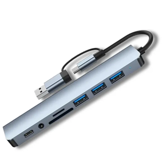 Alfais 6010 8 in 2  USB-C & USB 3.0 Hub Çoklayıcı  USB, Type-C, SD/TF ve Aux Çevirici