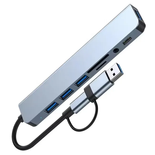 Alfais 6010 8 in 2  USB-C & USB 3.0 Hub Çoklayıcı  USB, Type-C, SD/TF ve Aux Çevirici