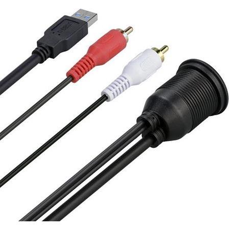Alfais 4825 Usb 2Rca 3.5mm Aux Araç İçi Kontrol Paneli Uzatma Ek Kablosu