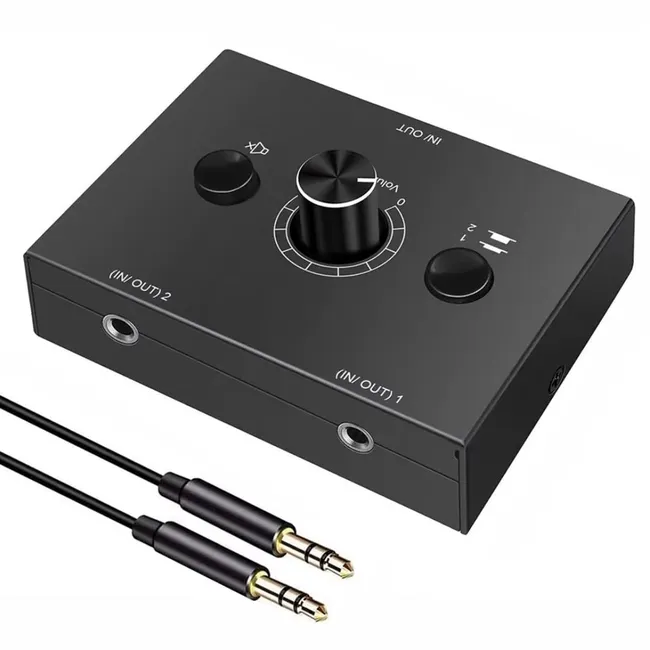Alfais 6077 Ses Kulaklık Hoparlör 2 Port Aux Switch Çoklayıcı Çevirici 3.5mm Stereo Audio Seçici
