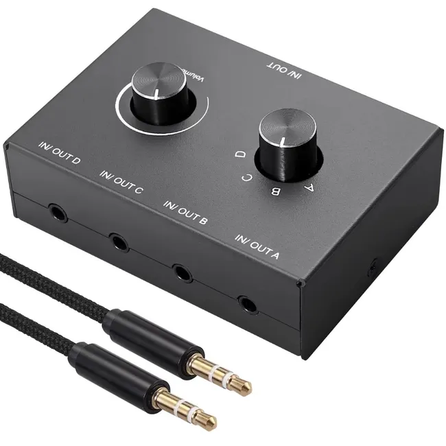 Alfais 6078 Ses Kulaklık Hoparlör 4 Port Aux Switch Çoklayıcı Çevirici 3.5mm Stereo Audio Seçici