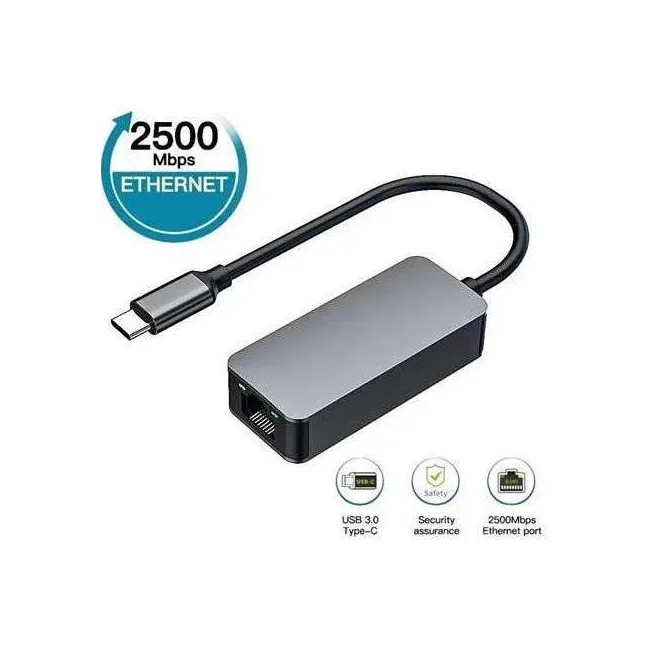 Alfais 4752 Usb Type C To Ethernet 2500Mbps 2.5G İnternet Çevirici Dönüştürücü Adaptör