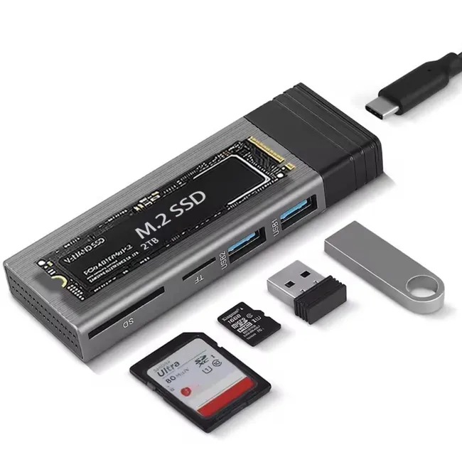 Alfais 6085 Usb Type C M.2 Ssd Pcie Kutusu 5in1 Hub Nvme Sata Ngff Sd Kart Okuyucu Hard Disk Okuma