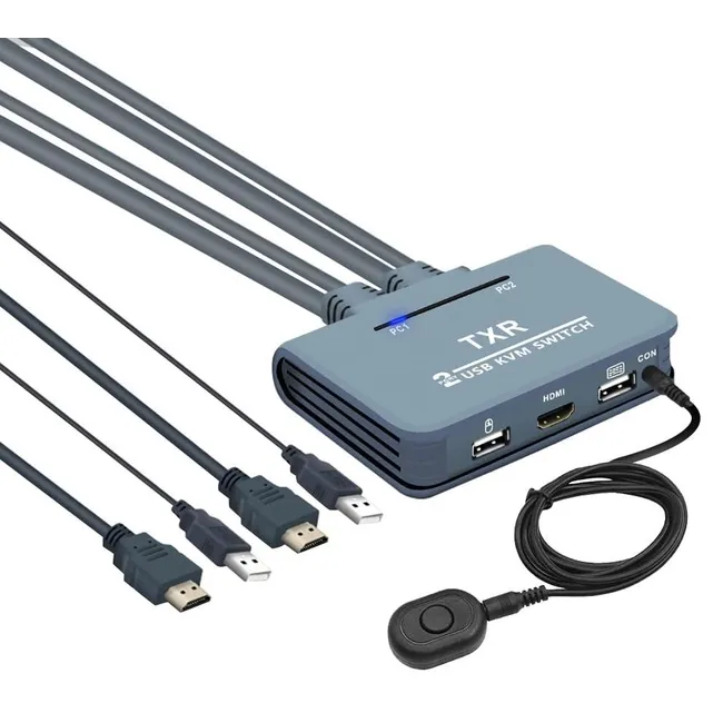 Alfais 4732 Hdmi Kvm Switch 2 Port Usb 2 PC Tek Kasa Klavye Mouse Kontrol Çoklayıcı