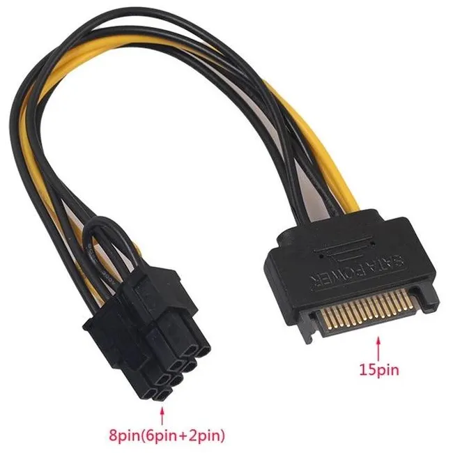 Alfais 5062 Sata To 6+2 Pin 8 Pin Ekran Kartı Power Çevirici Kablo Bakır 20Cm