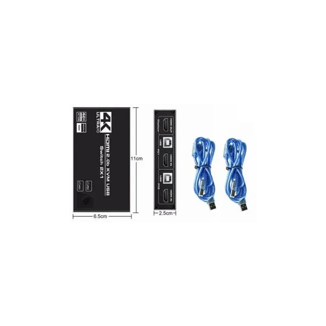Alfais 4546 Hdmi Kvm Switch 2 Port Usb 2 PC Tek Kasa Klavye Mouse Kontrol Çoklayıcı