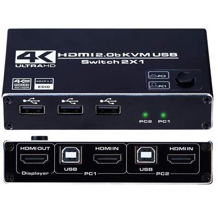 Alfais 4546 Hdmi Kvm Switch 2 Port Usb 2 PC Tek Kasa Klavye Mouse Kontrol Çoklayıcı