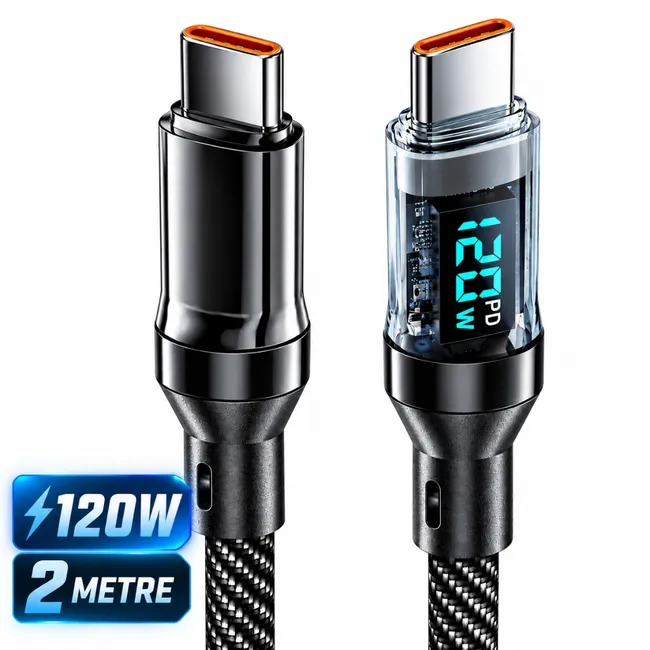 Alfais 6058 Type C Hızlı Şarj Kablosu Led Ekranlı Dijital 120W Veri Kablosu 2 Metre