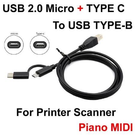 Alfais 5133 Type C + Micro Usb Yazıcı Printer Piyano Midi Bağlantı Kablosu