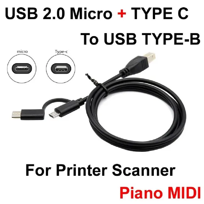 Alfais 5133 Type C + Micro Usb Yazıcı Printer Piyano Midi Bağlantı Kablosu