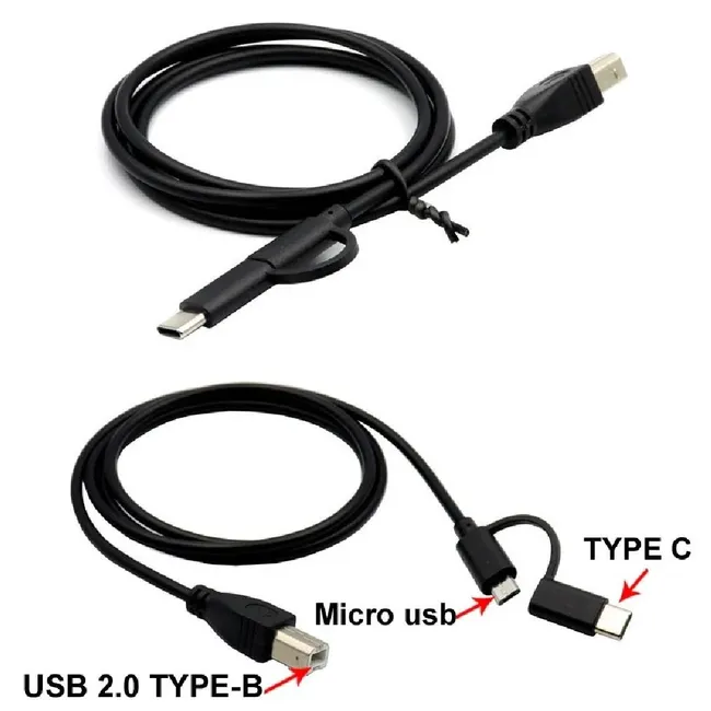 Alfais 5133 Type C + Micro Usb Yazıcı Printer Piyano Midi Bağlantı Kablosu