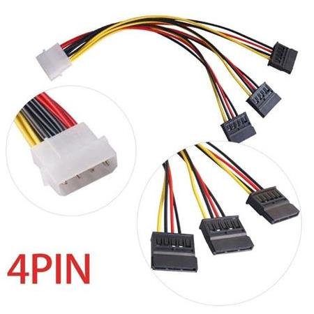 Alfais 4985 Kasa içi 3 Port ide Molex Sata Power Hdd 4 Pin Güç Kablosu