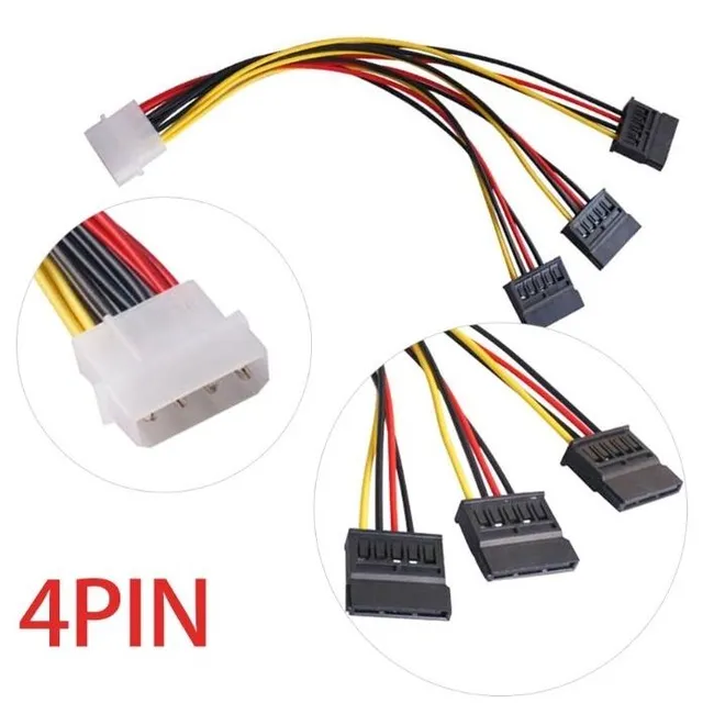 Alfais 4985 Kasa içi 3 Port ide Molex Sata Power Hdd 4 Pin Güç Kablosu