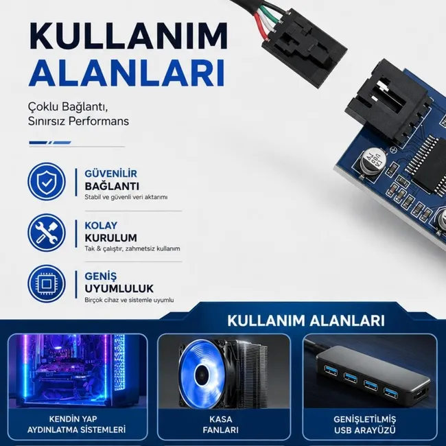 Alfais 6090 Anakart İç Usb Hub 9 Pin Header 1x2 Çoğaltıcı Port Genişletici Panel Rgb Dişi