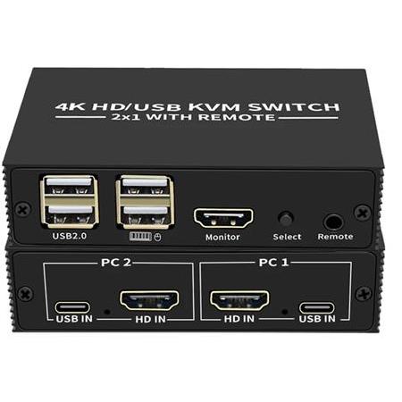 Alfais 4306 Hdmi Kvm Switch 2 Port Usb Type C 2 PC Tek Kasa Klavye Mouse Kontrol Çoklayıcı