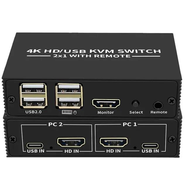 Alfais 4306 Hdmi Kvm Switch 2 Port Usb Type C 2 PC Tek Kasa Klavye Mouse Kontrol Çoklayıcı