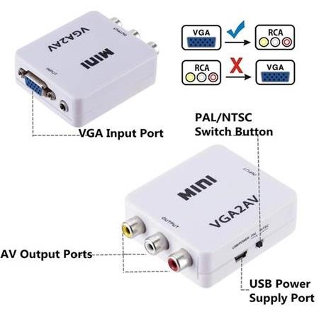 Alfais 5004 Vga To Av 3Rca Video 1080p Çevirici Dönüştürücü Adaptör 3.5mm Destekli