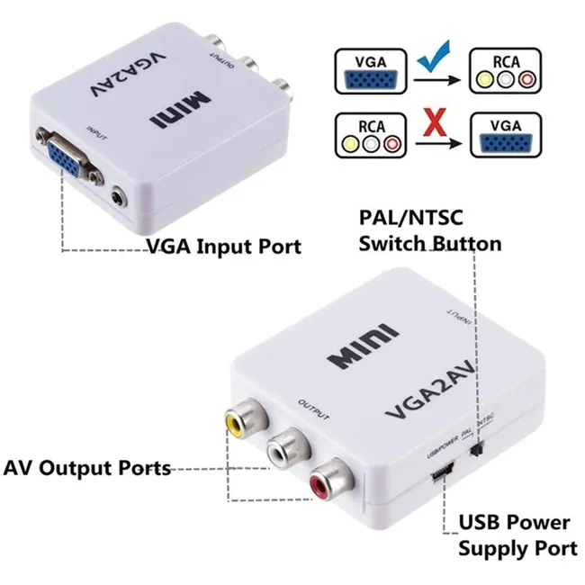 Alfais 5004 Vga To Av 3Rca Video 1080p Çevirici Dönüştürücü Adaptör 3.5mm Destekli