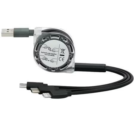 Alfais 6002  Usb To Type-C Micro Usb Lightning Makaralı 3'ü 1 Arada  Çoklu Şarj Kablosu