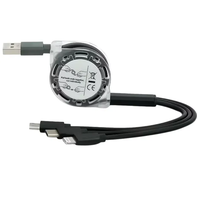 Alfais 6002 Usb To Type-C Micro Usb Lightning Çoklu Şarj Kablosu Universal Makaralı 3'ü 1 Arada