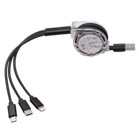 Alfais 6002  Usb To Type-C Micro Usb Lightning Makaralı 3'ü 1 Arada  Çoklu Şarj Kablosu