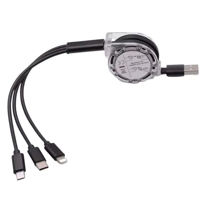 Alfais 6002 Usb To Type-C Micro Usb Lightning Çoklu Şarj Kablosu Universal Makaralı 3'ü 1 Arada