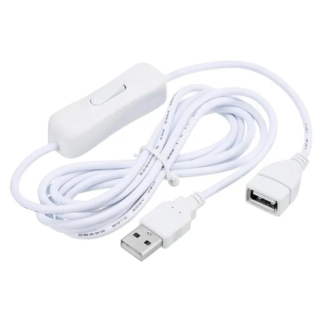Alfais 6096 Usb Power Data Kablo Açma Kapama Düğmeli Dişi Erkek Güç Ara Uzatma Kablosu 2 Metre