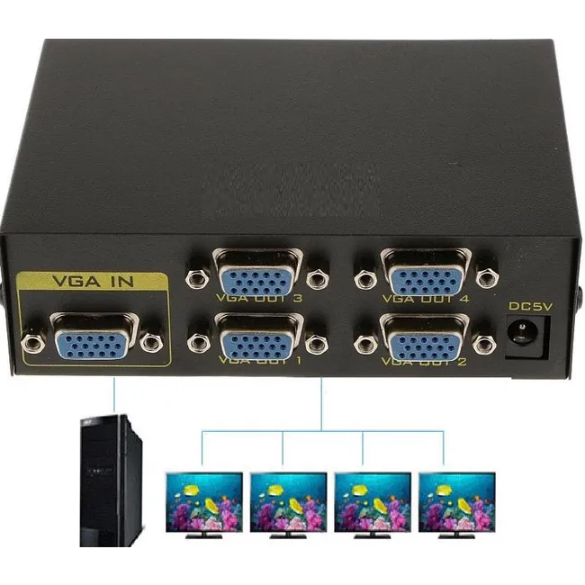 Alfais 4873 4 Port Vga Splitter Switch Çoklayıcı Çoğaltıcı Çoklu Ekran
