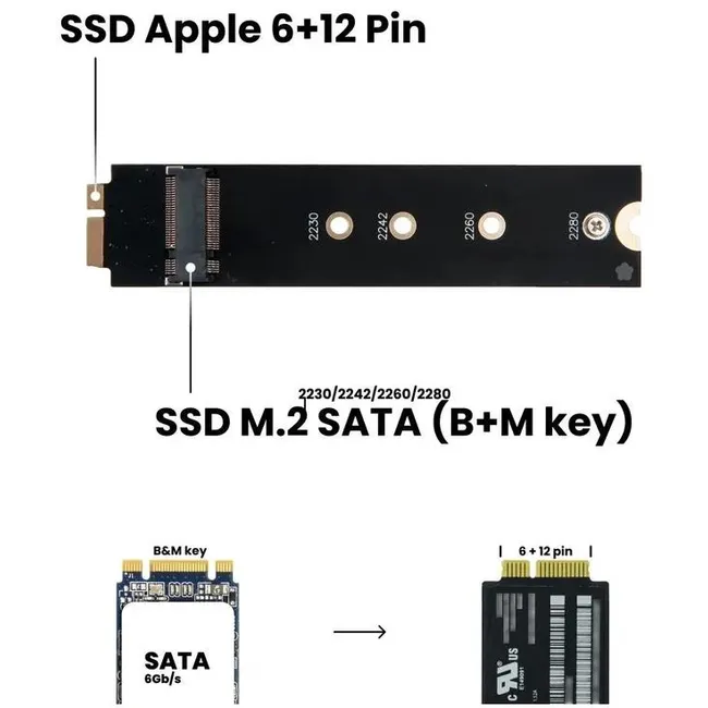 Alfais 4879 M.2 Ssd To 18(6+12) Pin Çevirici Dönüştürücü Kart Adaptör (Macbook için)