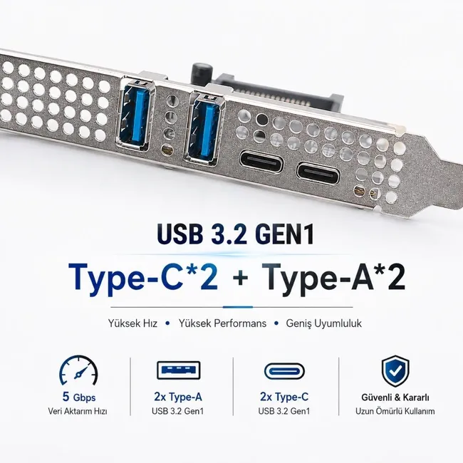 Alfais 6094 PCIe 2x USB 3.0 + 2x Type C Hub Genişletme Kartı PCI Express Adaptör Çoklayıcı Çoğaltıcı