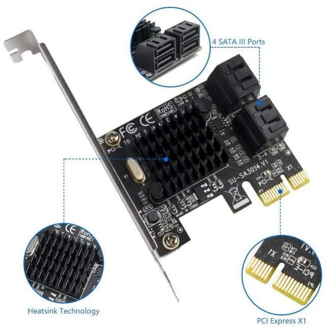 Alfais 5075 Pci Express Pci-e 4 Port Sata 3.0 Hdd Ssd Girşi Çoklayıcı Kart