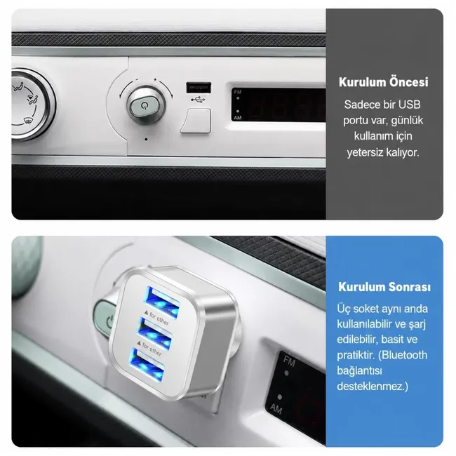 Alfais 6075 Usb Hub 3 Port Çoklayıcı Adaptör Bilgisayar Laptop Araç Şarj Çoklu Çoğaltıcı