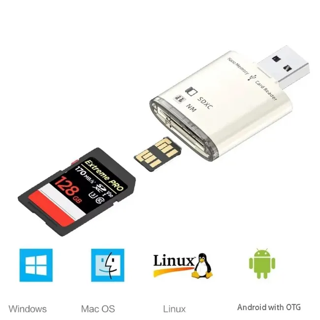 Alfais 6082 Usb 3.0 2 Port  Hafıza Kartı Okuyucu SD SDXC NM Çoklu Kart Dönüştürücü