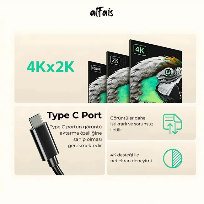 Alfais 5147 Type C  To Hdmi Çevirici Dönüştürücü Adaptör