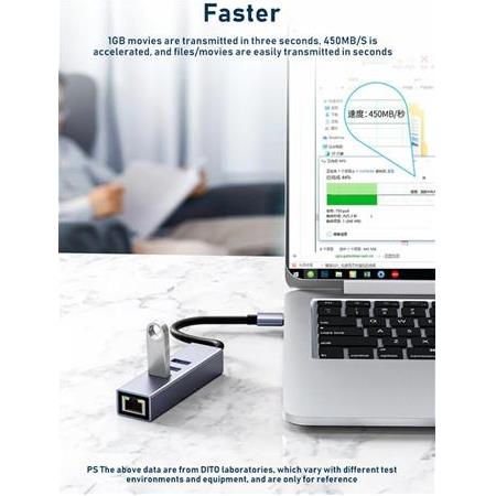 Alfais 5224 Type C To Usb 3.0 Ethernet Gigabit Rj45 3 Port Hub Çoklayıcı Adaptör