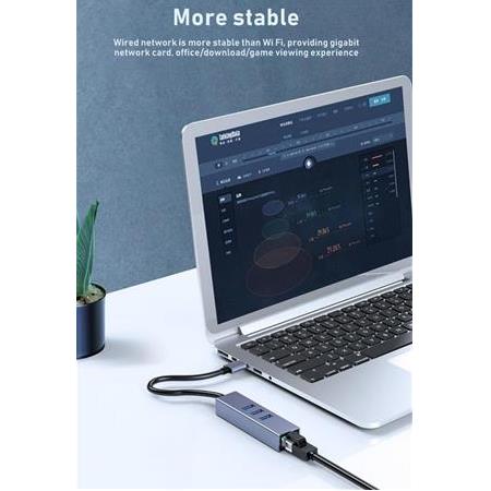 Alfais 5224 Type C To Usb 3.0 Ethernet Gigabit Rj45 3 Port Hub Çoklayıcı Adaptör